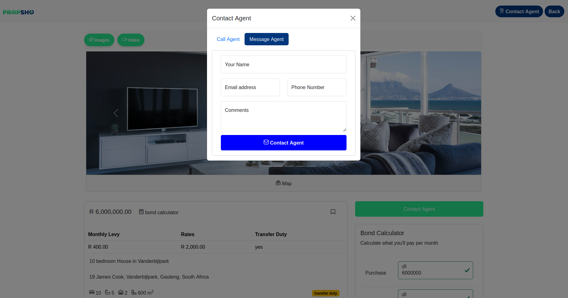 Contact Agent on Propsho
